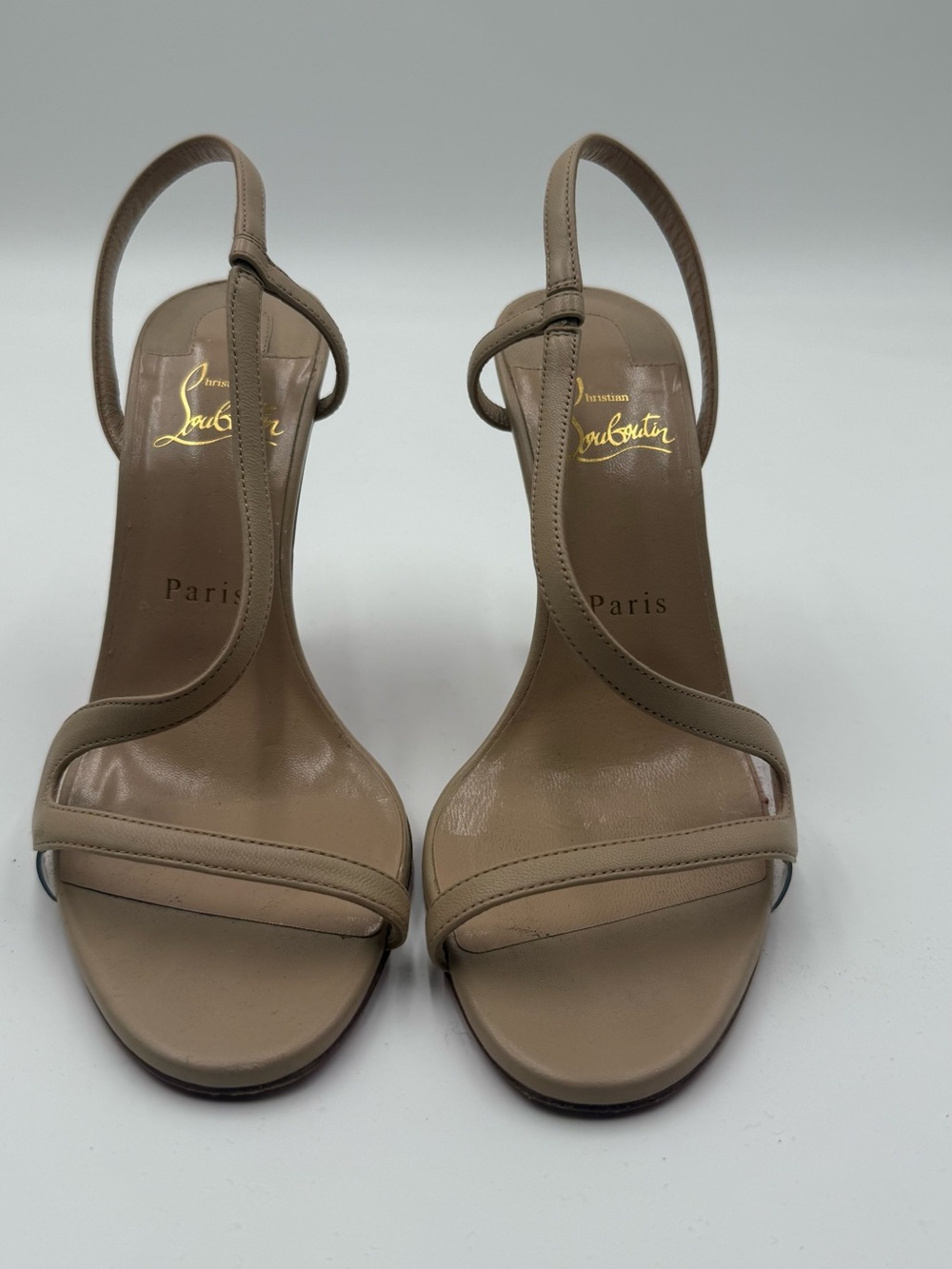 Christian Louboutin Nude Taupe Leather Slingback Heels